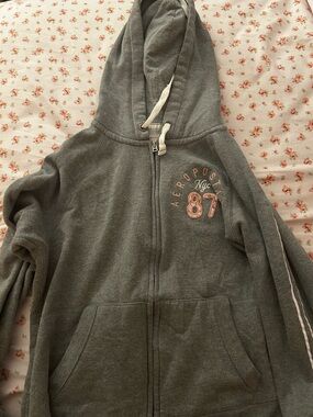Aeropostale Women’s Grey Zip-Up Hoodie with '87' Chest Patch